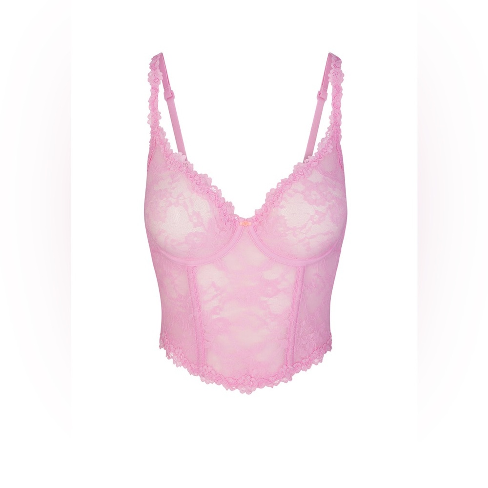 Skims Stretch Lace Corset Cotton Candy Large NWT